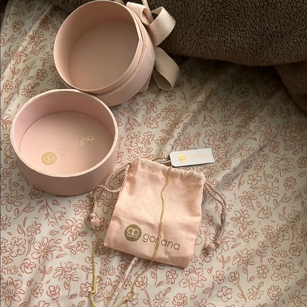 Gorjana Gold Necklace with Pink Packaging